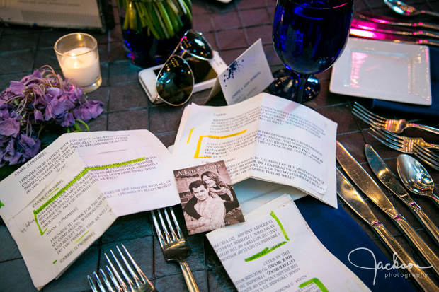 printed vows on reception table
