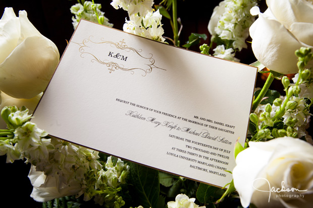 white wedding invitation with white roses