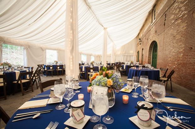 elegant blue and white reception at evergreen