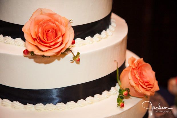 detail of blue white and orange cake