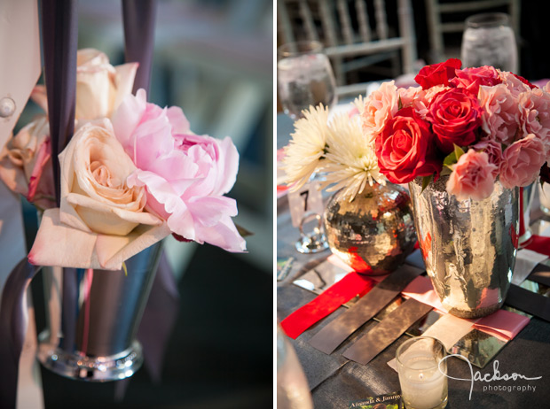 pink white red carnations and roses table flowers