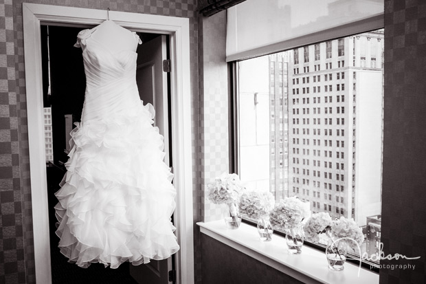 dress with bridal bouquets