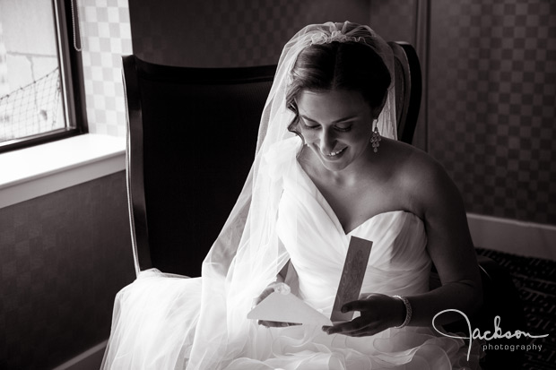 bride reading letter from groom