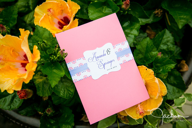 pink and purple wedding invitation