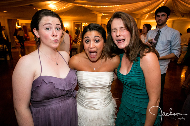 bride and friends making funny faces