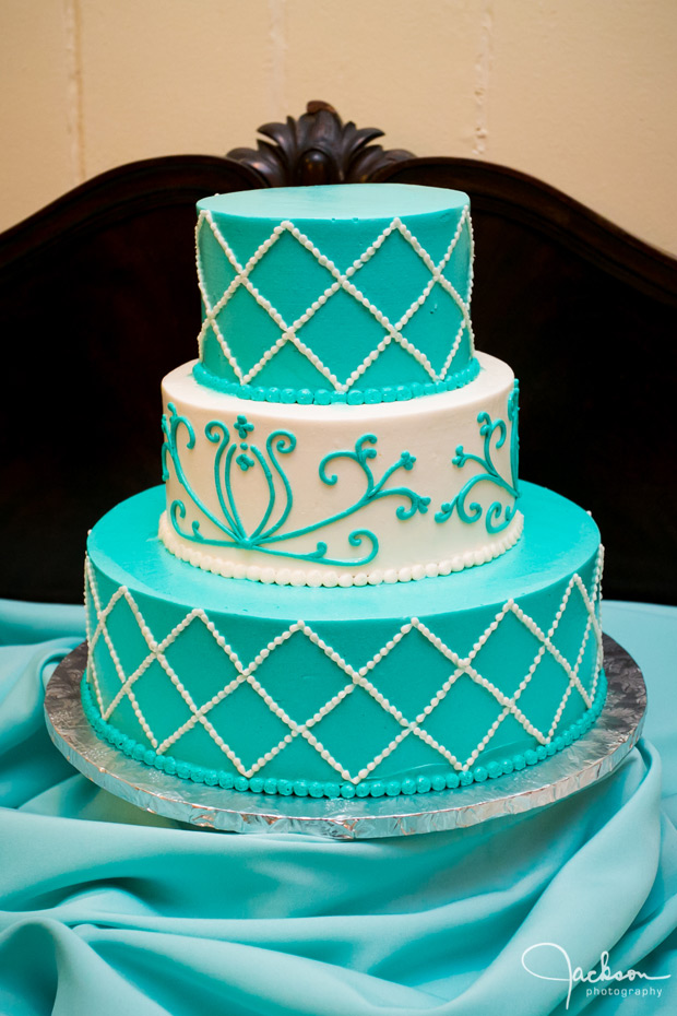 wedding cake teal blue and white