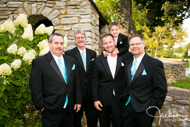 groom and groomsmen with electric blue ties