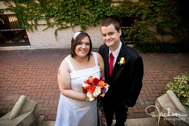 bride and groom on church steps