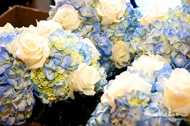 bridesmaid bouquets blue and yellow and white