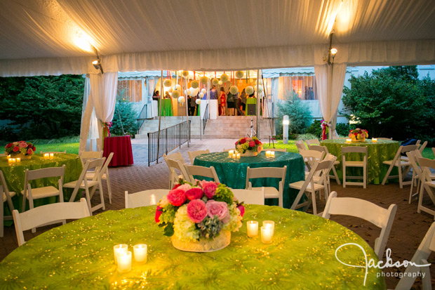 mitzvah party tables in green