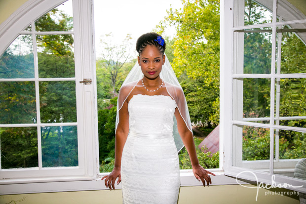 bride in front of garden window