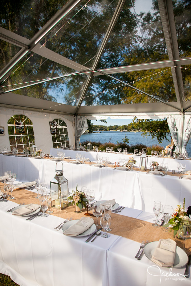 wedding reception under clear top tent