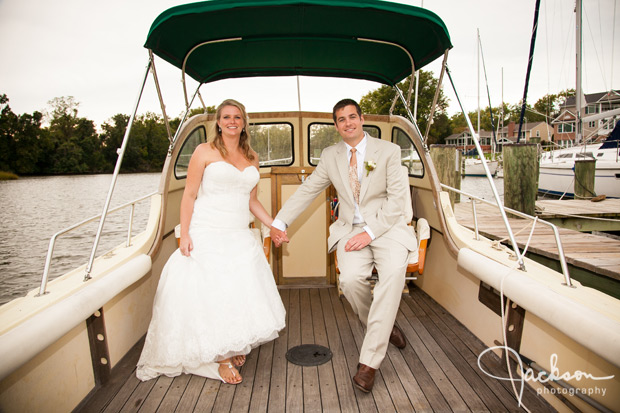 bride and groom on a boat