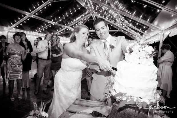 bride and groom cutting the cake