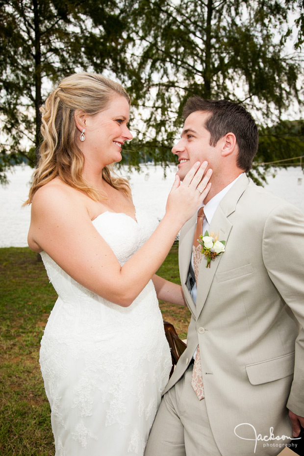 bride looking into groom's eyes