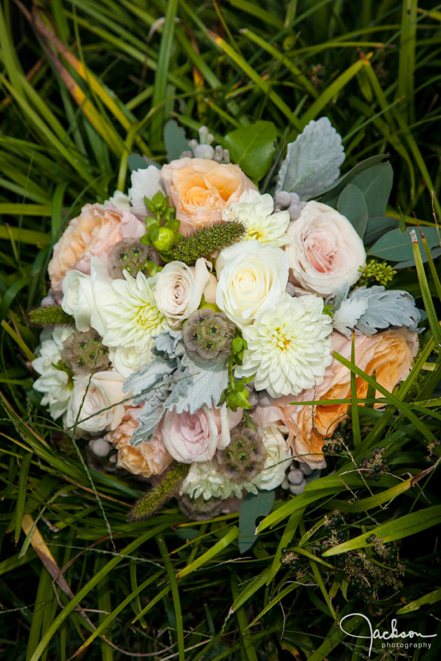 bridal bouquet of green brown and white