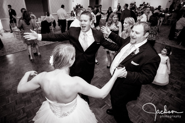 bride and groom partying