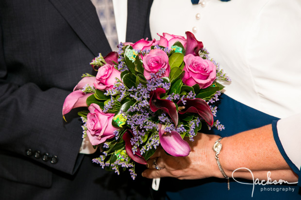 pink green and white flower bouquet