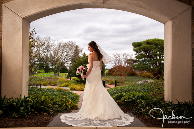 bride in front of hillendale country club garden