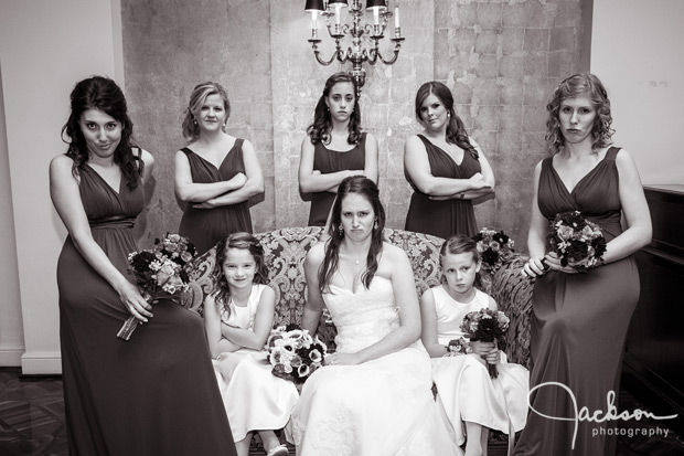 bride and bridesmaids making pouty faces