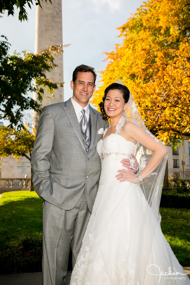 bride and groom at mount vernon square