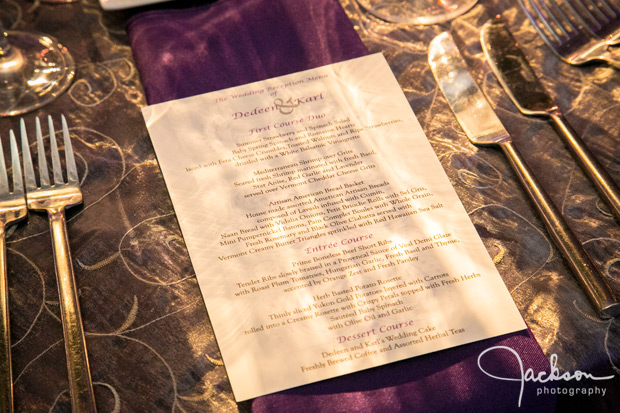 wedding menu purple and silver