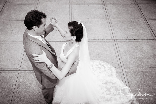 groom and bride from above