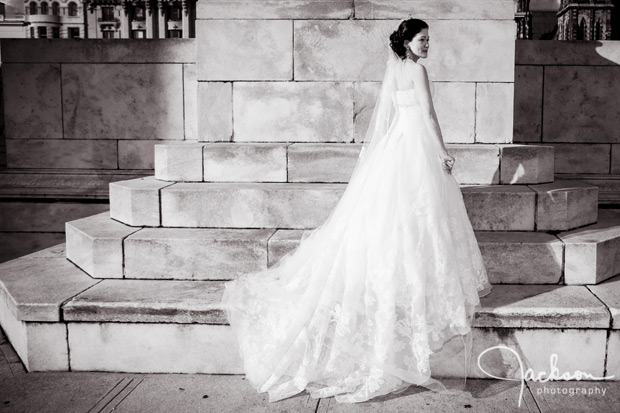 bride on marble steps