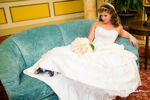 bride on aqua antique couch