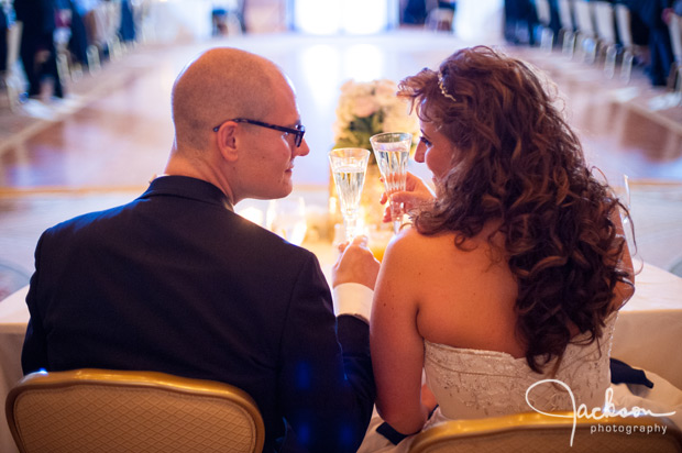 bride and groom at table