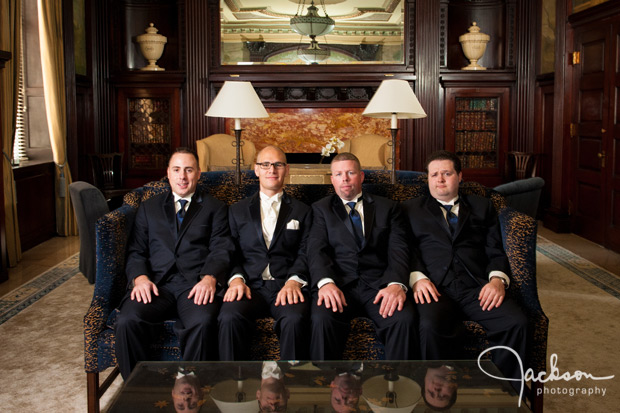 groom and groomsmen in office