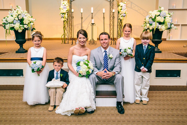 bride and groom with kids